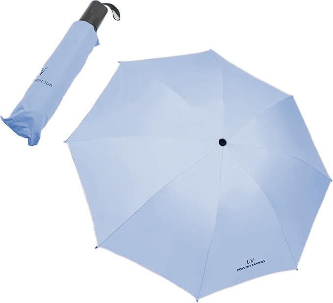 Yansanido Rainproof and Sunshade Manual Umbrella, 37.8 Inch x 25.6 Inch 8 Ribs Blue Windproof Folding Umbrella for Outdoors and Travel