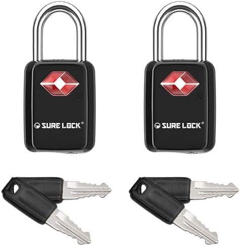Sure Lock TSA Approved Luggage Locks Mini Size Lock with Keys for Travel, Zinc Alloy Body with Steel Shackle, Key Alike, Key Alike in The Same Package