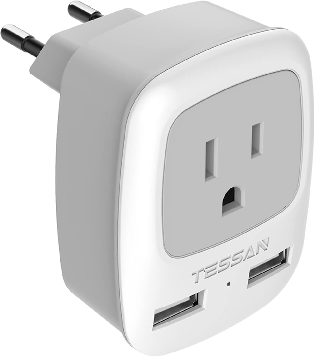 TESSAN European Travel Plug Adapter, Europe Power Adaptor with 2 USB Ports, International Type C Outlet Charger to Most of EU Iceland Spain Italy France Germany (Not a Voltage Converter)