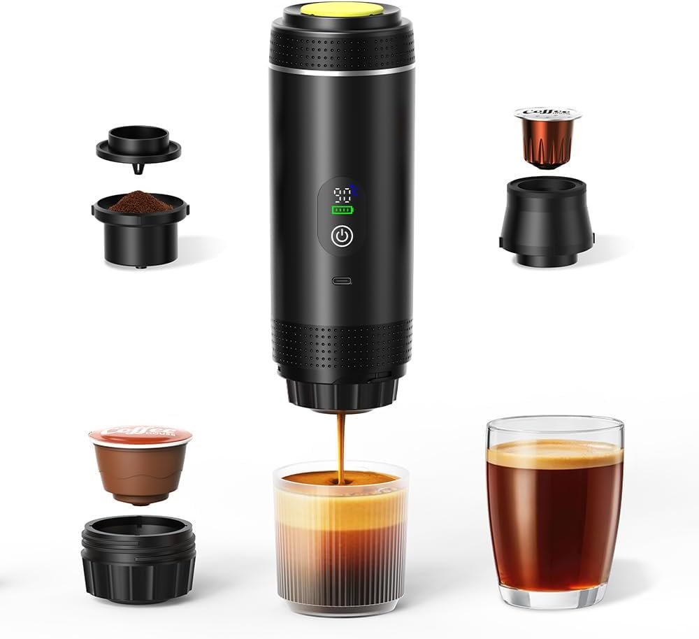Portable Electric Espresso Machine–20Bar Self‑Heating travel coffee maker with 7500mA Battery (Midnight Black)