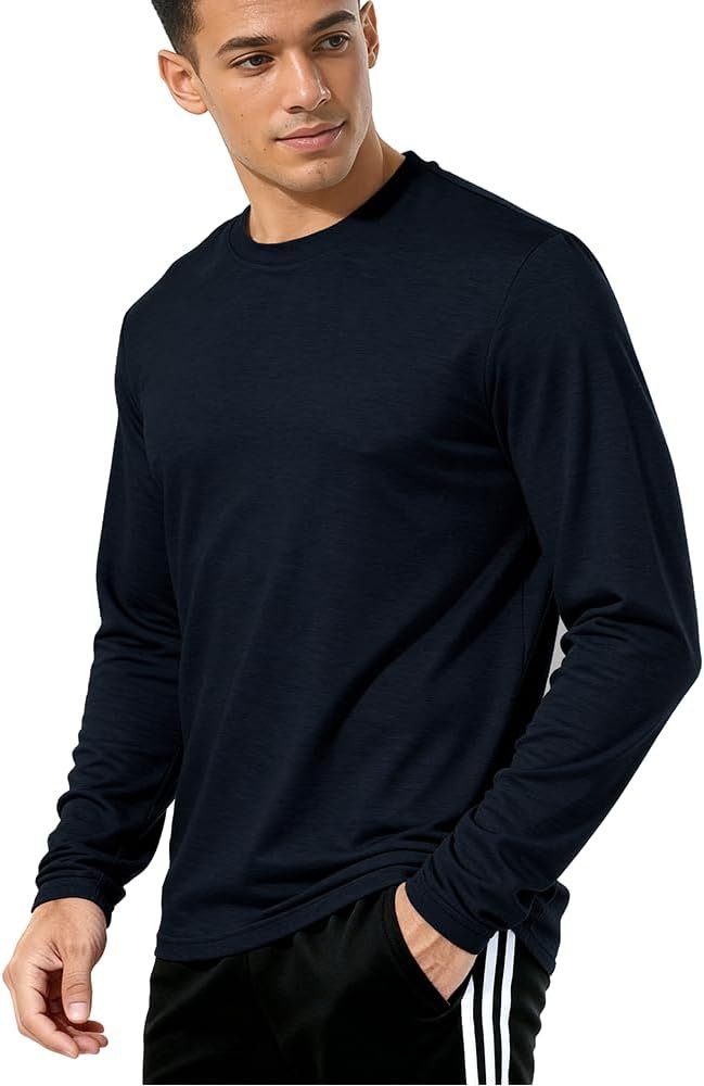 Men’s Bamboo Viscose Long Sleeve Shirts Moisture Wicking Quick Dry Breathable Thermal Lightweight Athletic Workout Gym