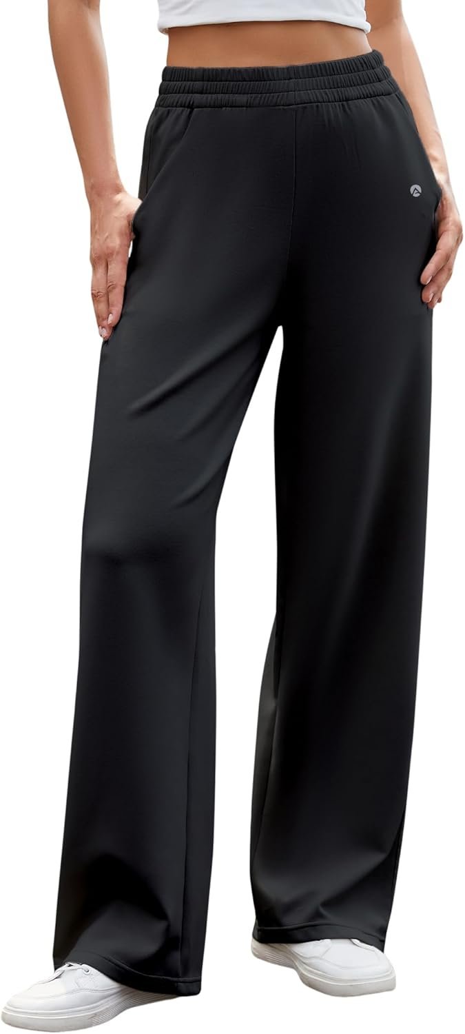 Wide Leg Yoga Sweatpants for Women with Pockets Cotton High Waisted Lounge Loose Pants for Workout Casual 31″