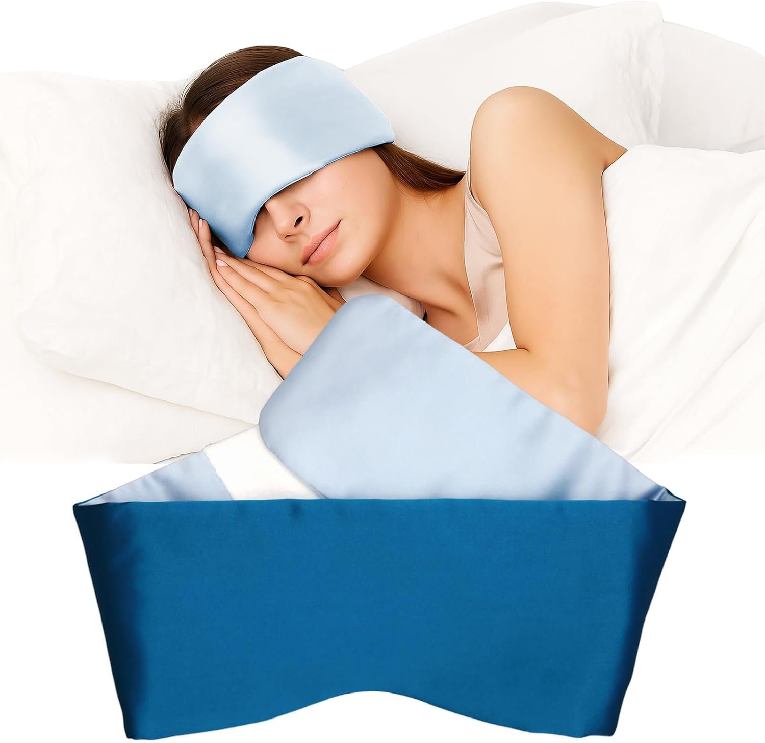 Sleep Mask, 22 Momme Mulberry Silk Eye Mask for Women & Men, Adjustable Velcro Strap Eye Cover for Sleeping and Travel, Teal & Sky Blue