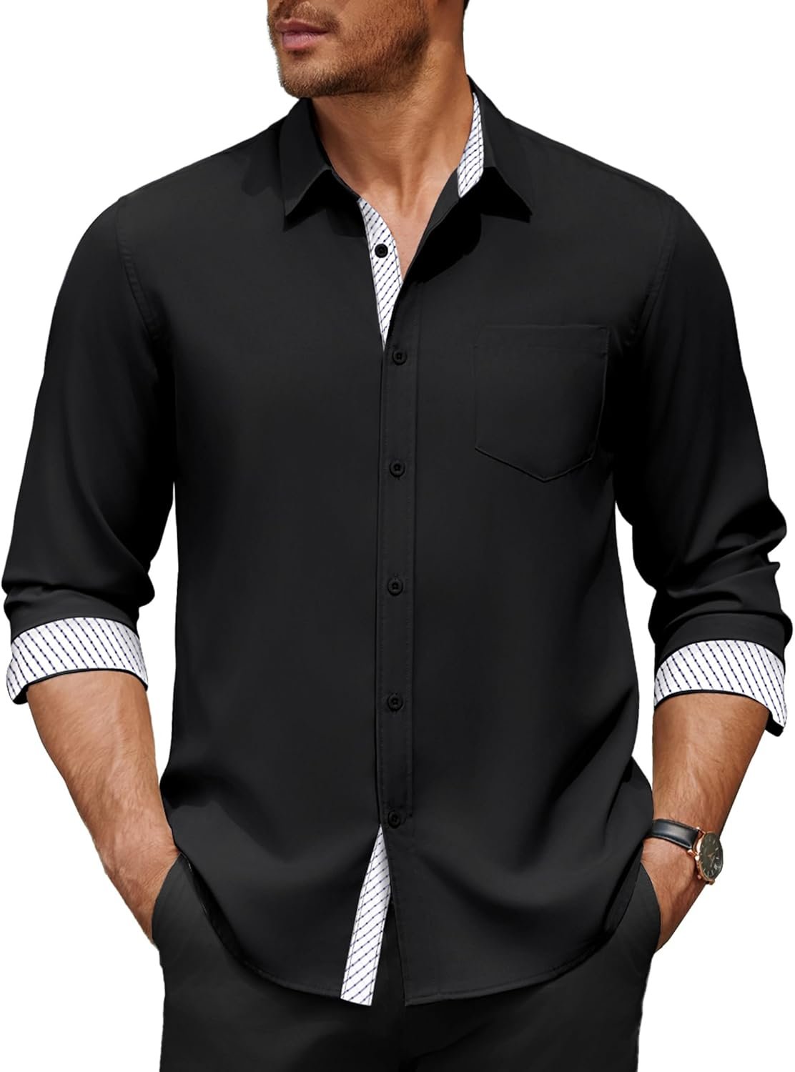 COOFANDY Men’s Dress Shirt Wrinkle Free Regular Fit Stretch Long Sleeve Button Down Shirts