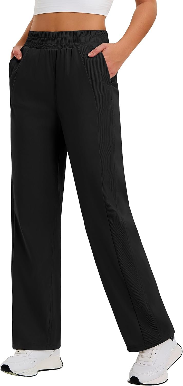 BMJL Womens Black Travel Hiking Pants Work Dress Business Causal Pants Wide Leg Lightweight Fall Trousers
