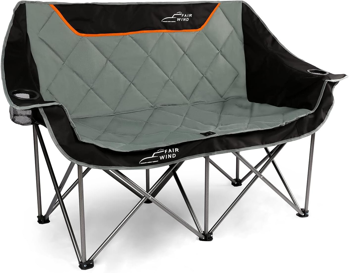 FAIR WIND Oversized Fully Padded Camping Chair Folding Loveseat Camping Couch Double Duo Chair Heavy Duty Quad Fold Arm Chair with Cup Hold – Supports 650 LBS Black