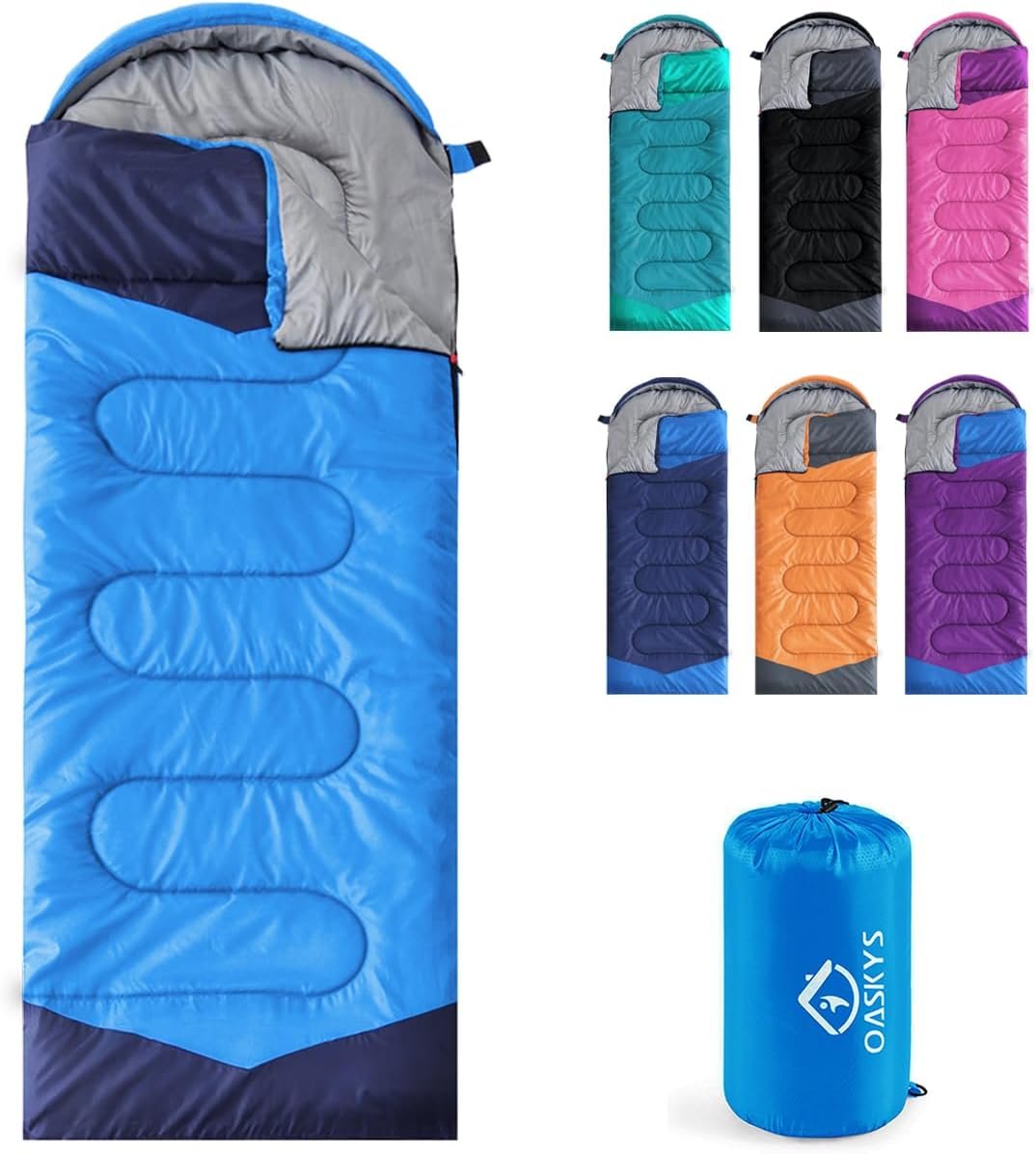 oaskys Camping Sleeping Bag – 3 Season Warm & Cool Weather – Summer Spring Fall Lightweight Waterproof for Adults Kids – Camping Gear Equipment, Traveling, and Outdoors