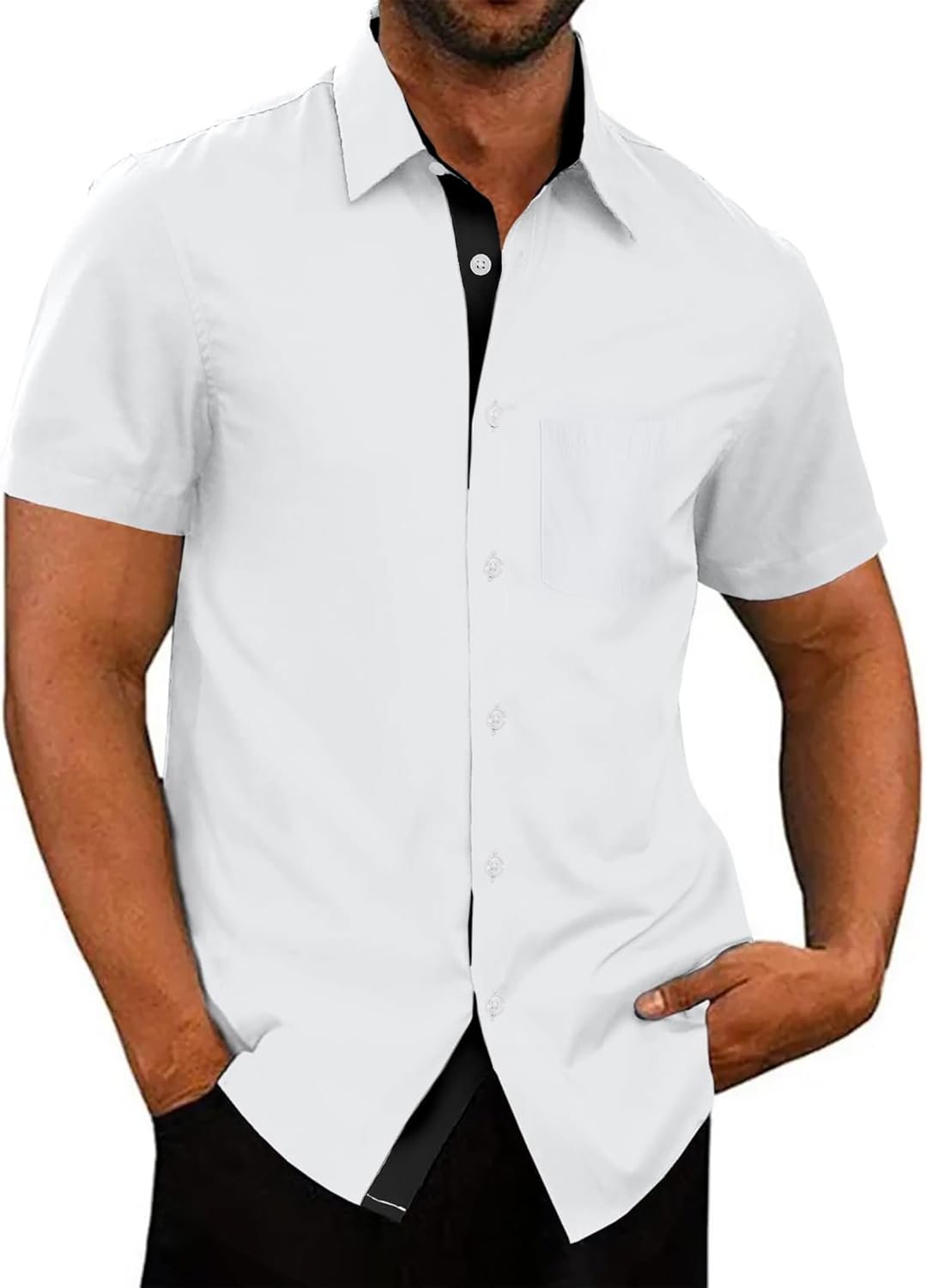 UOUA Men’s Button Down Short Sleeve Dress Shirts Wrinkle Free Business Shirt Summer Casual Top