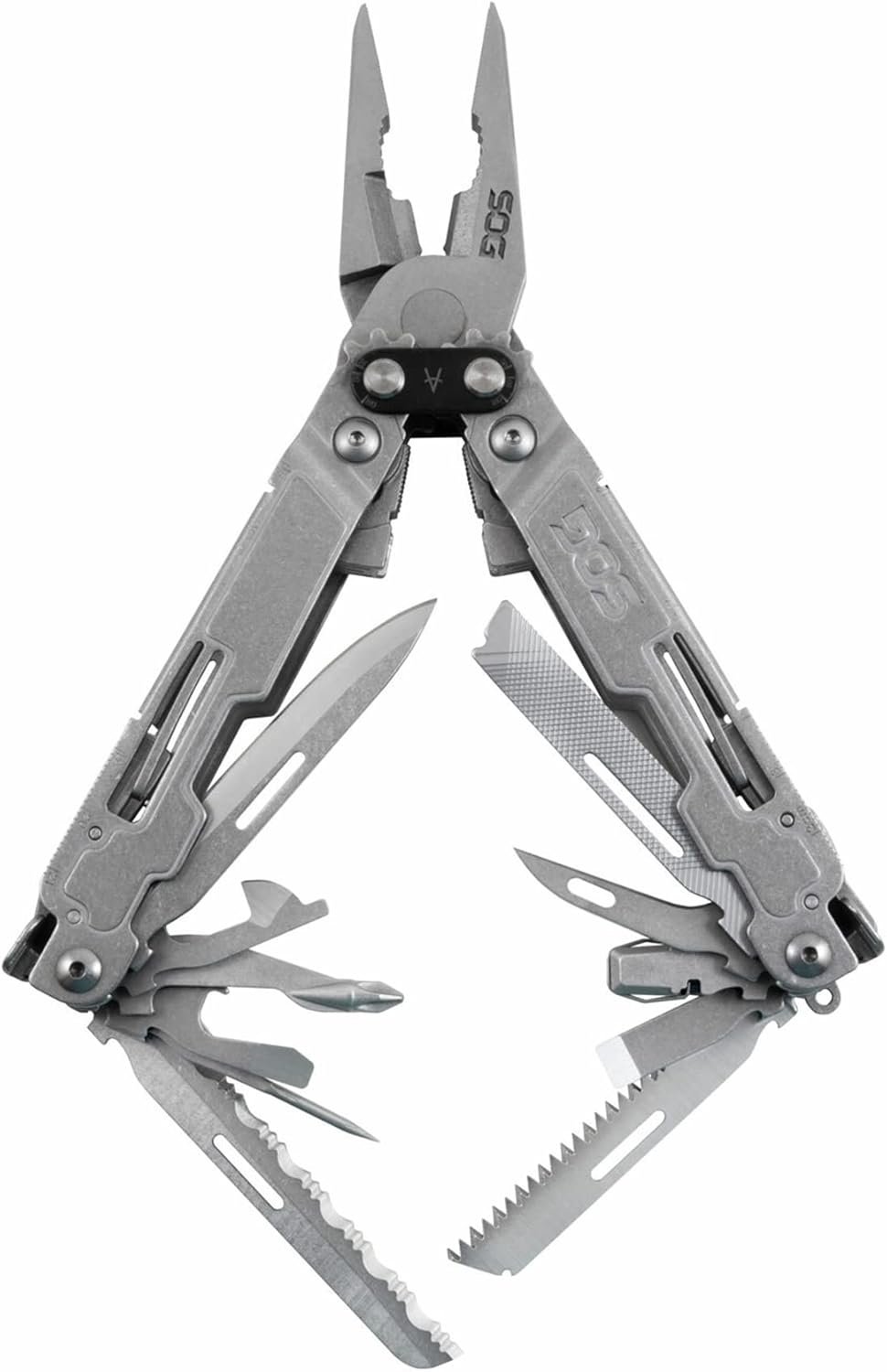 SOG PowerAccess Deluxe All-Around Heavy Duty Stainless Steel Multi-Tool w/Nylon Sheath, Two Knife Blades, Can & Bottle Opener, Stone Wash