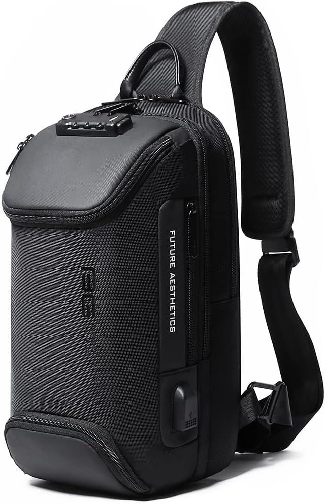BANGE Anti theft Sling Backpack with Lock, Men’s Sling Bag for Men, Shoulder Crossbody Backpack with USB Charging Port for Men and Women