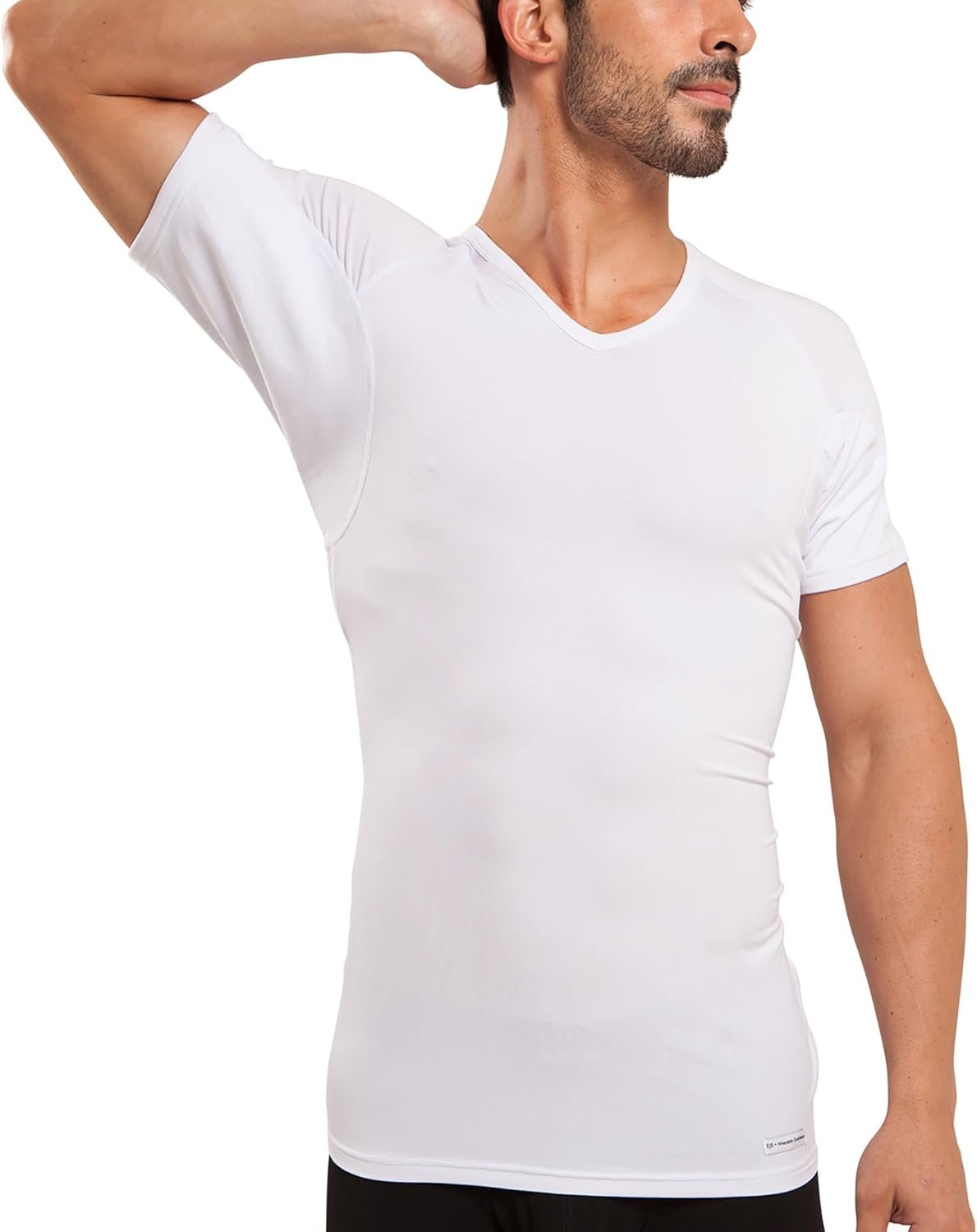 Ejis Men’s Sweat Proof Undershirt, V Neck, Anti-Odor Silver, Micro Modal, Sweat Pads