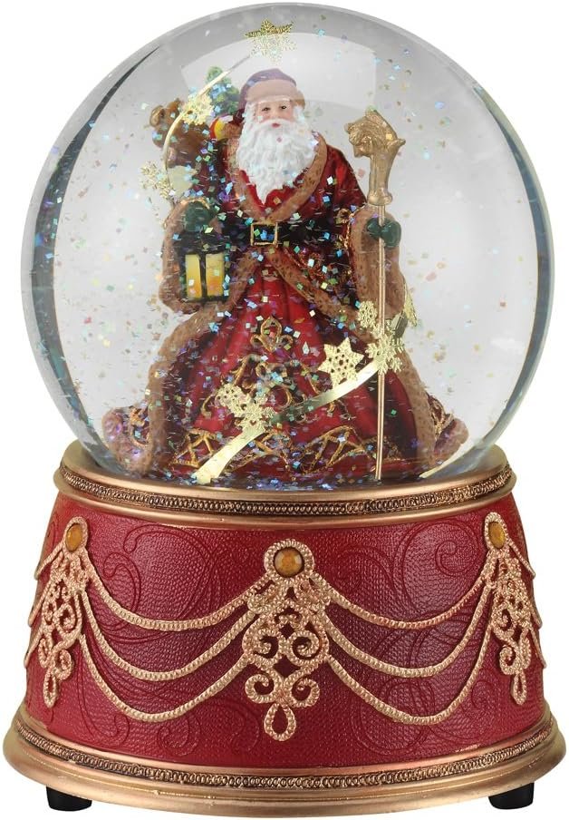 Roman Santa with Snowflakes Musical We Wish You a Merry Christmas 100mm Snow Globe