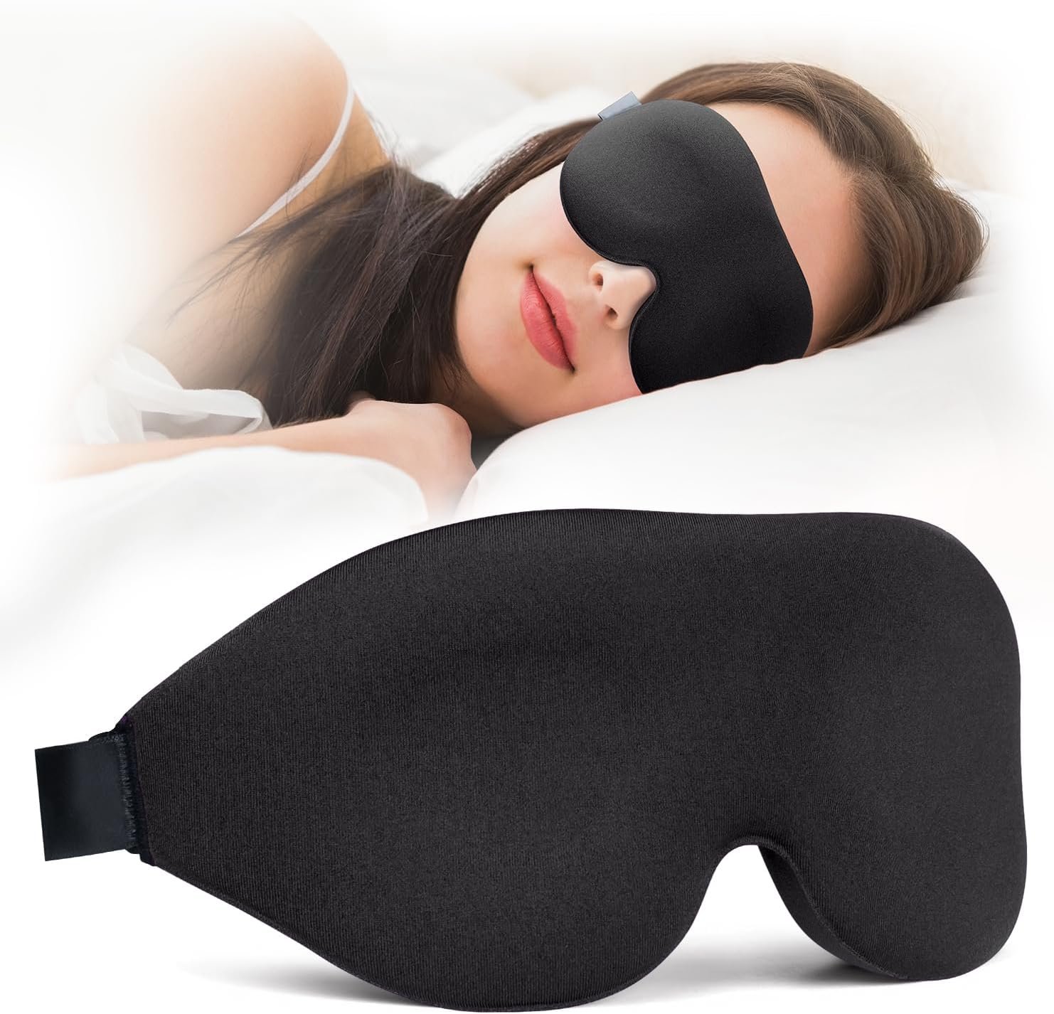 NEWVANGA Sleep Mask for Back and Side Sleeper, Block Out Light, Luxury Sleeping Eye Mask of 3D Night Blindfold, Zero Pressure Breathable Travel Eye Cover Black