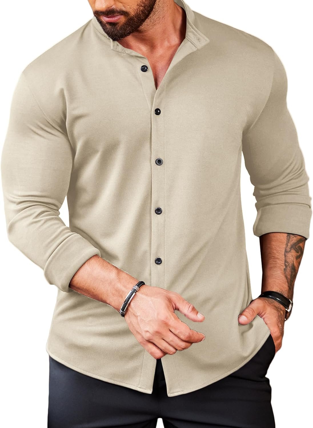 COOFANDY Mens’s Long Sleeve Button Up Shirts Athletic Fitted Dress Shirts Silm Fit