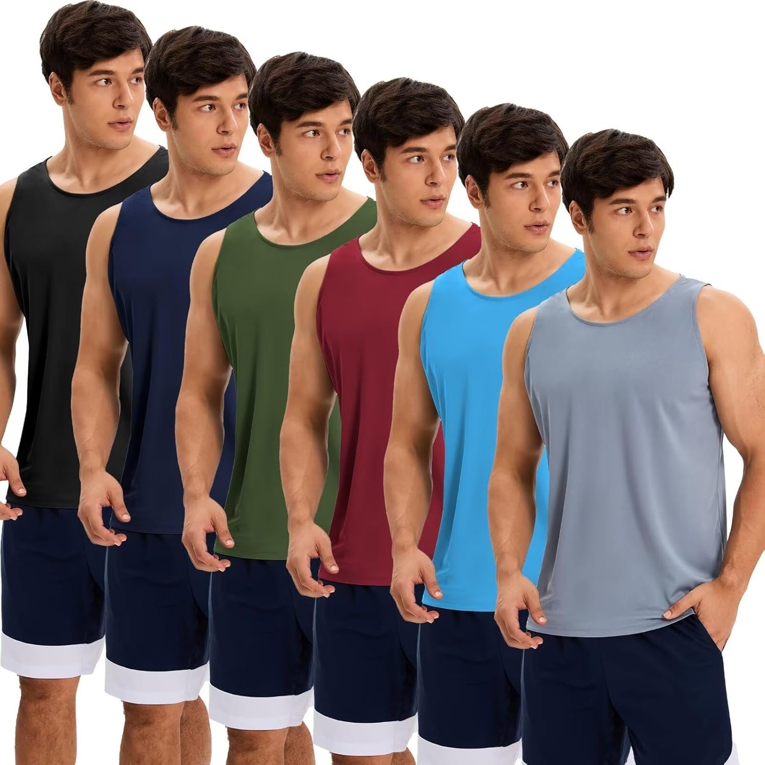 OYGSieg 6 Pack Men’s Quick Dry Workout Tank Tops Breathable Gym Sleeveless Muscle Shirts for Active Men