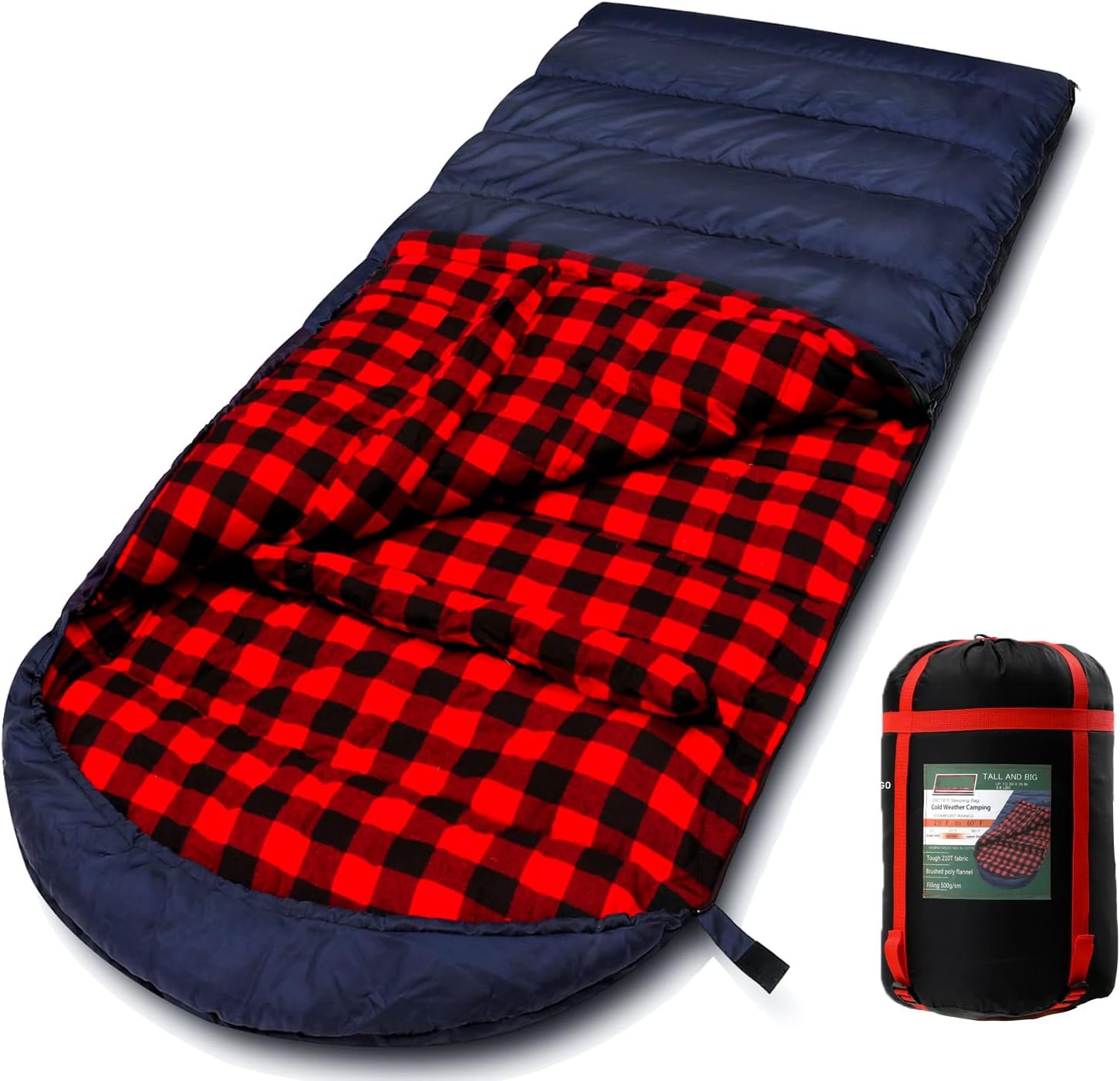 0 Degree Sleeping Bag Cotton Flannel Sleeping Bags for Adults Cold Weather Camping Winter Zero Degree Warm Weather Big and Tall