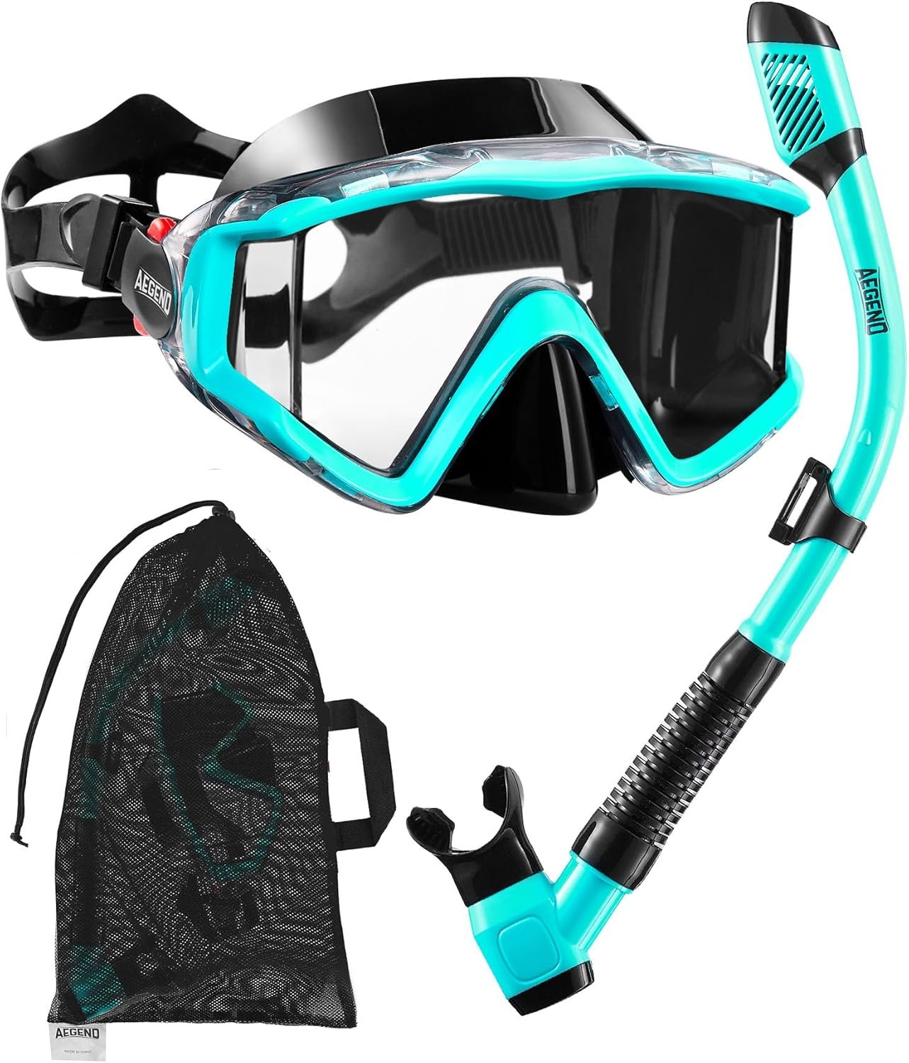 Aegend Snorkeling Gear for Adults Youth Kids, Dry Snorkel Set Panoramic View Enhanced Anti-Leak and Anti-Fog Technology, Adjustable Strap for Snorkeling Scuba Diving Swimming with Mesh Bag