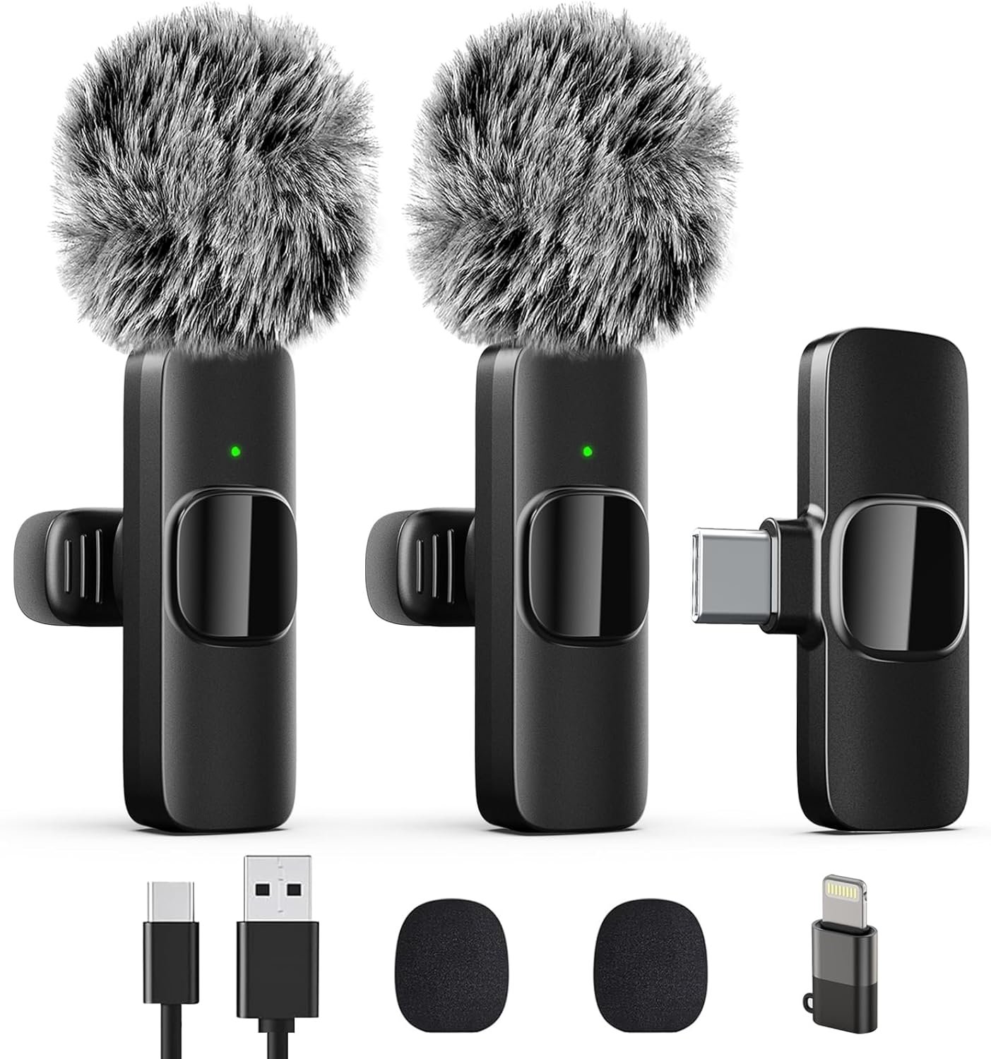 Professional Wireless Lavalier Lapel Microphone for iPhone, iPad, Mini Video Recording Mic for Interview Video Podcast Vlog YouTube & Livestream, Noise Reduction, Plug & Play, 2 Pack (Type-C port)