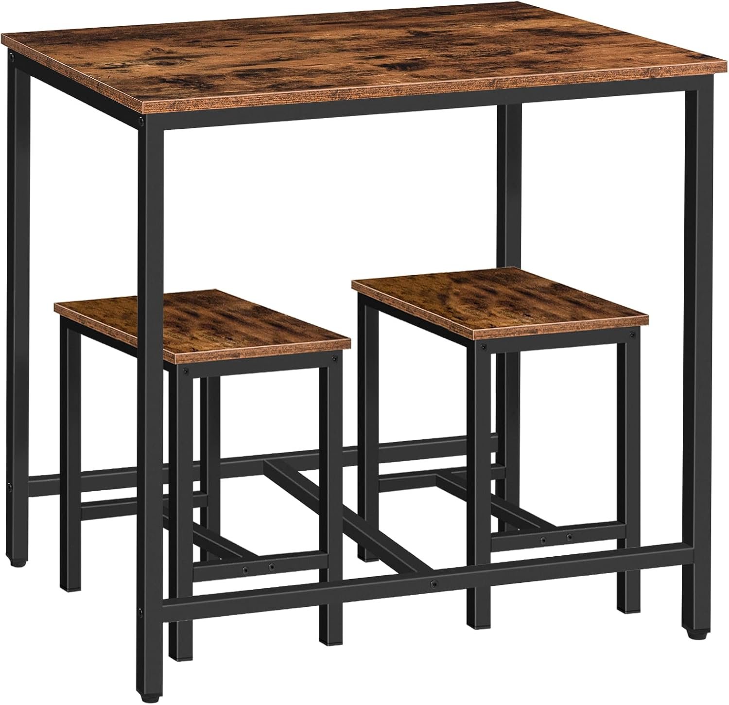 HOOBRO 3-Piece Industrial Dining Table Set, Kitchen Table, Space Saving Dinette for Kitchen, Dining Room, Small Space, Breakfast Nook, Living Room, Party, Rustic Brown and Black BF75CZ01G1