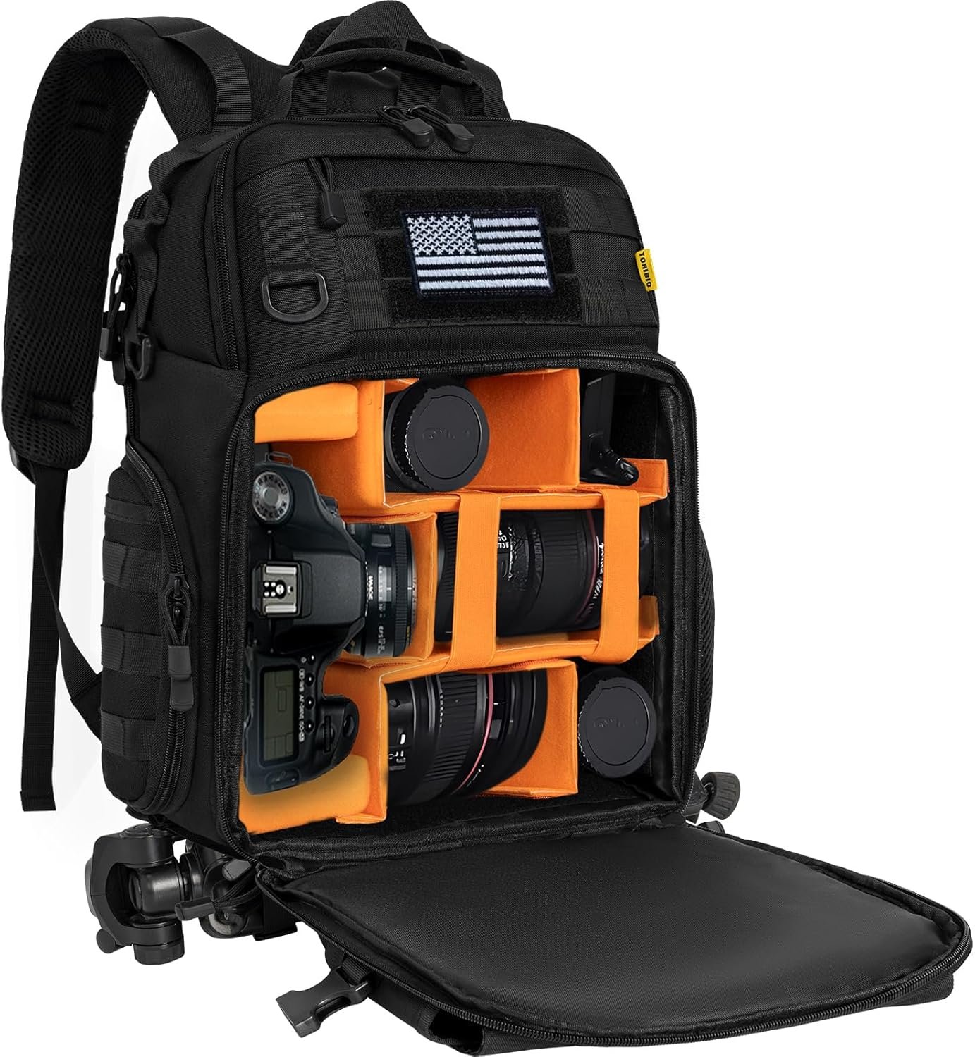 Camera Backpack for DSLR/SLR/Mirrorless Photography Camera, Tactical Camera Bag Case Water-resistant Travel Backpack with 15.6″ Laptop Compartment Compatible with Canon