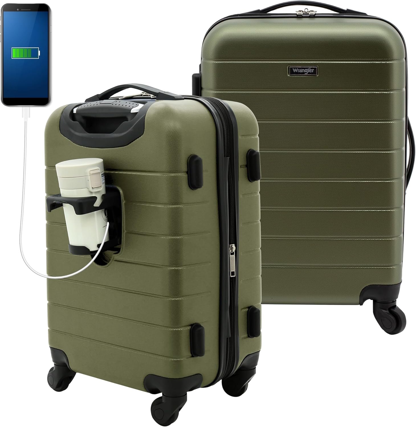 Wrangler 20″ Smart Spinner Carry-On Luggage With Usb Charging Port, 20 Inch Carry-On, Olive Green