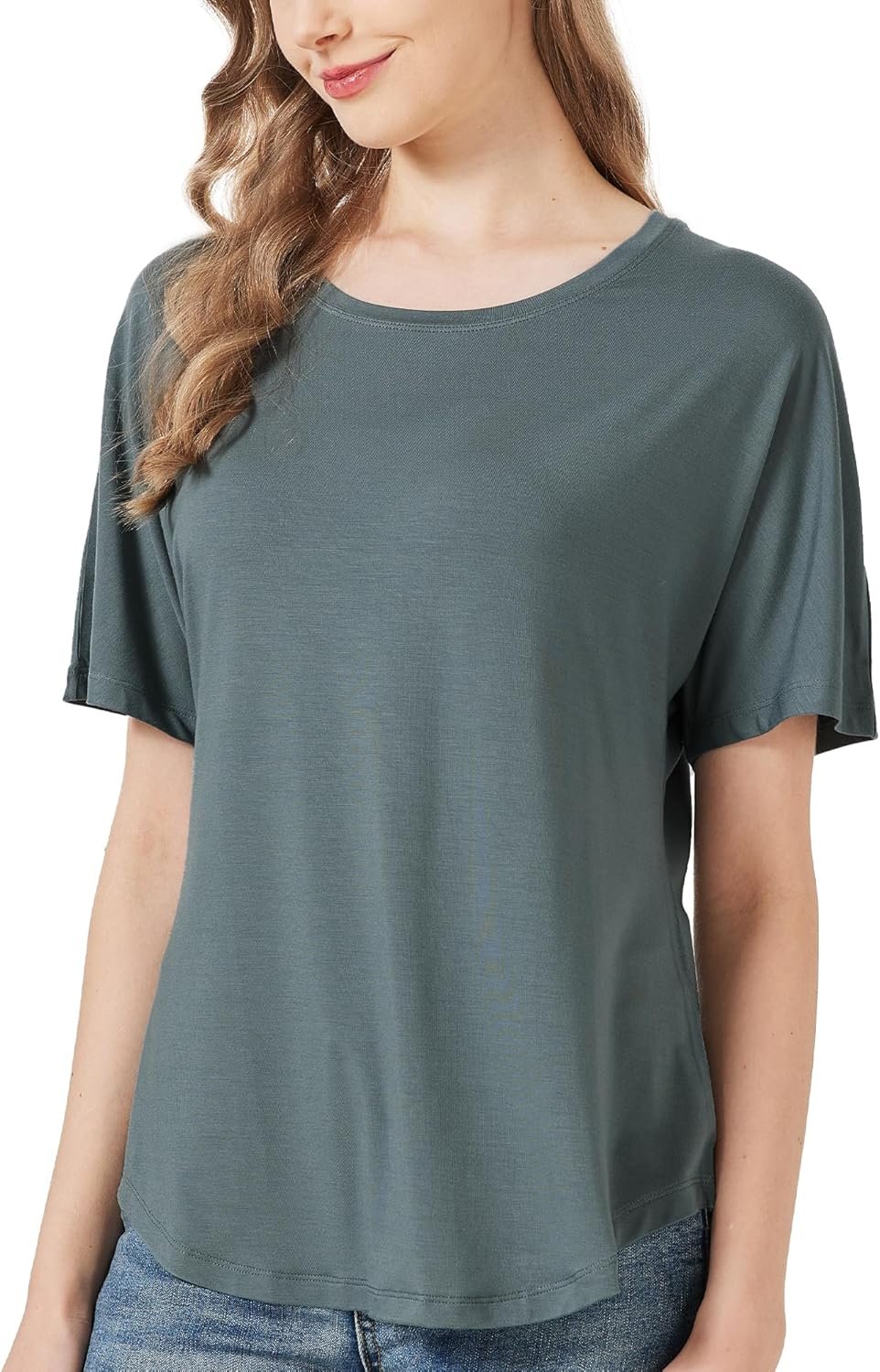 netdraw Women’s Ultra Soft Bamboo Viscose Dolman Top Loose Fit Trendy Casual Lounge Short Sleeve Pajama Batwing T-Shirt