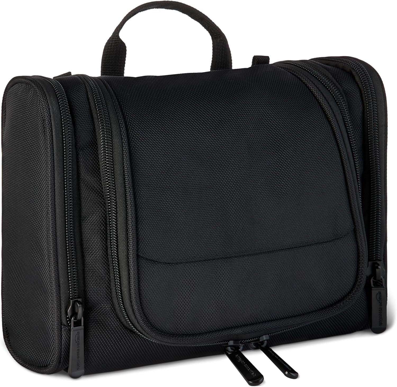 Amazon Essentials Spacious Toiletry Bag, Hanging Cosmetic Dopp Kit with Compartments, Portable, Polyester, Black (Previously Amazon Basics)