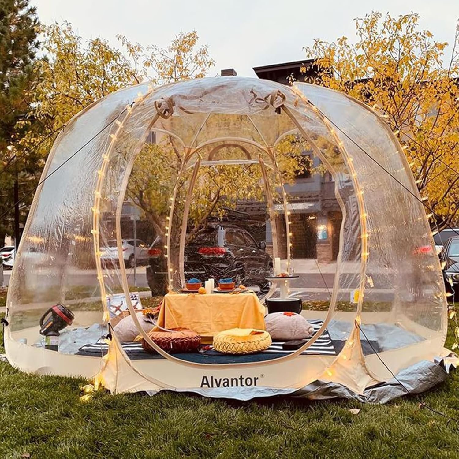 Alvantor Pop Up Bubble Tent – 12’ x 12’ Instant Igloo Tent – 8-10 Person Screen House for Patios – Large Oversize Weather Proof Pod – Cold Protection Camping – Beige