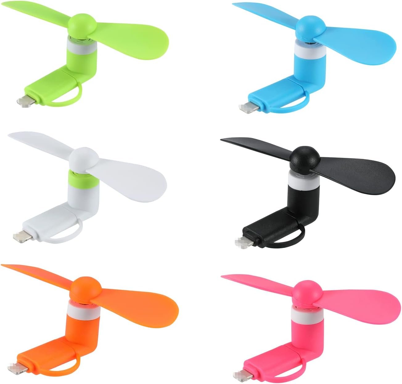 Mini Cell Phone Fan 2-in-1 Fan Compatible for iPhone, iPad, Android Smartphone,Tablet – Colorful and Powerful- Cell Phone Summer Accessories (6-Pack)