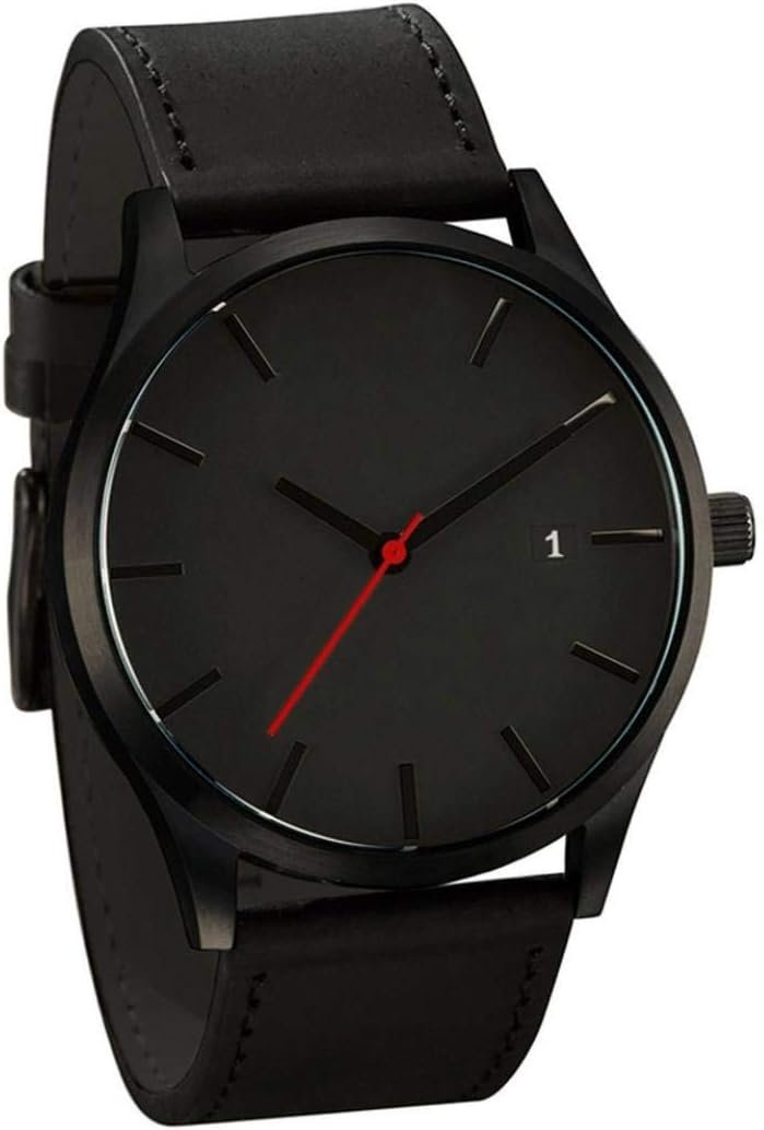 Popular Low-Key Men’s Quartz Wristwatch Minimalist Connotation Leather Watch (Black)