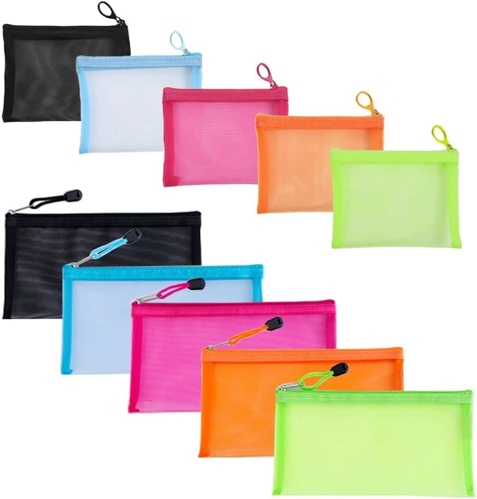 5 Pack Small Mesh Zipper Pouch Bags for Purse & 5 Pack Mesh Pencil Pouches, Mini Purse Organizer Pouches, Small Travel Toiletry Pouch Bag, Diaper Bag
