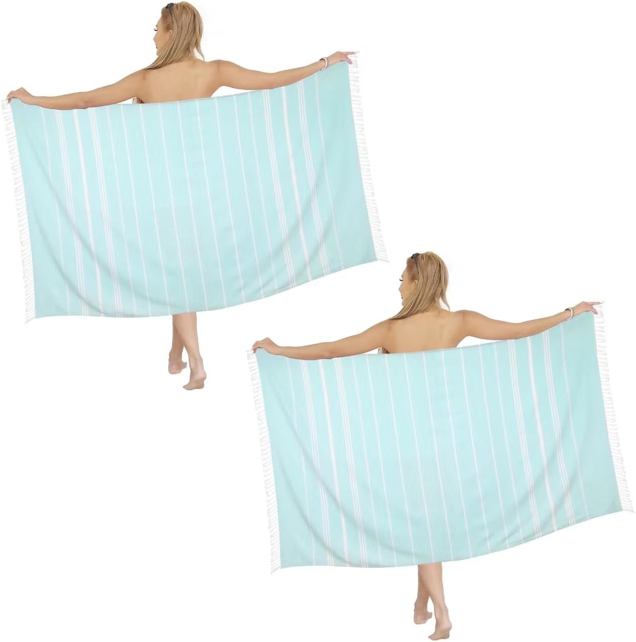 Beach Towel 2 Pack, Sand Free Oversized 39 x 72, Turkish Quick Dry Lightweight Pool Travel Towel, Cool Beach Essentials Super Absorbent