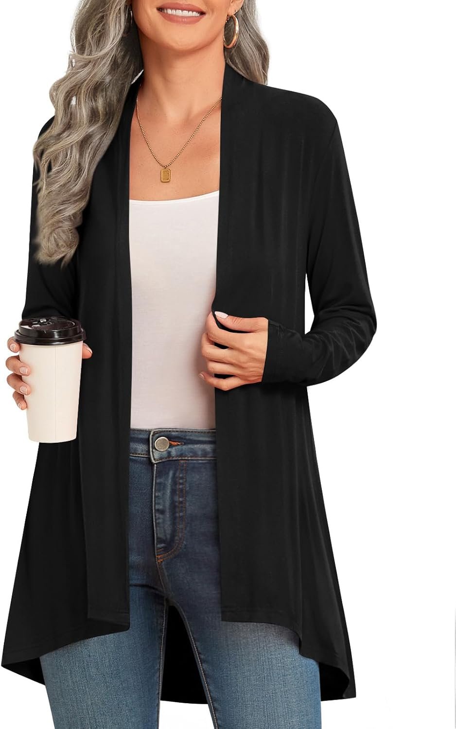 Anymiss Womens Long Cardigan Lightweight Flowing Hem Knit Jackets S-2XL