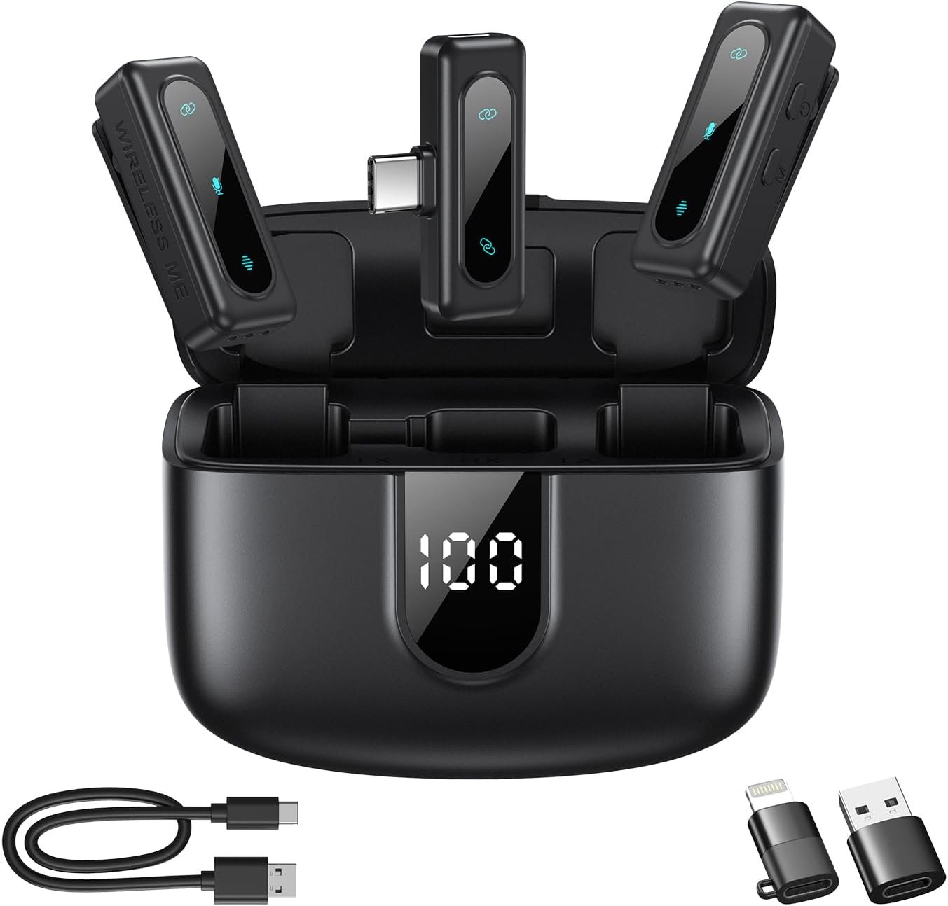 Wireless Lavalier Microphone for iPhone, Android & Laptops, Noise Cancellation, Auto Pairing, 24H Battery Life with Charging Case, USB C Mini Microphone for Vlogs, Interview, Podcasts, Live Streaming