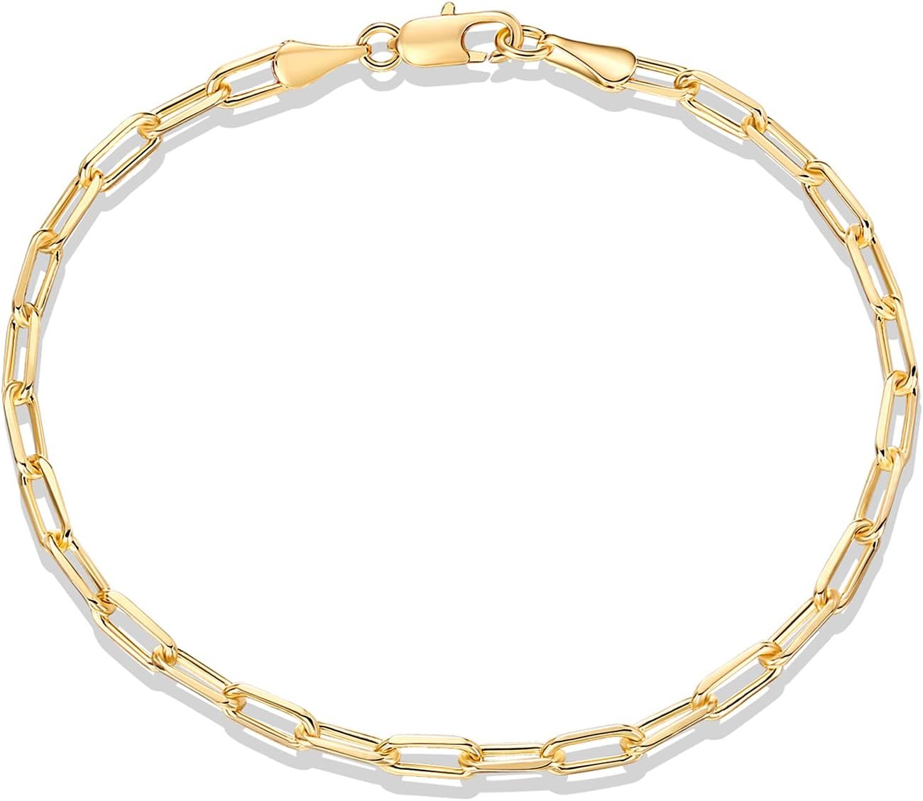 PAVOI 14K Gold Plated Paperclip/Curb/Figaro Chain Adjustable Bracelet for Women