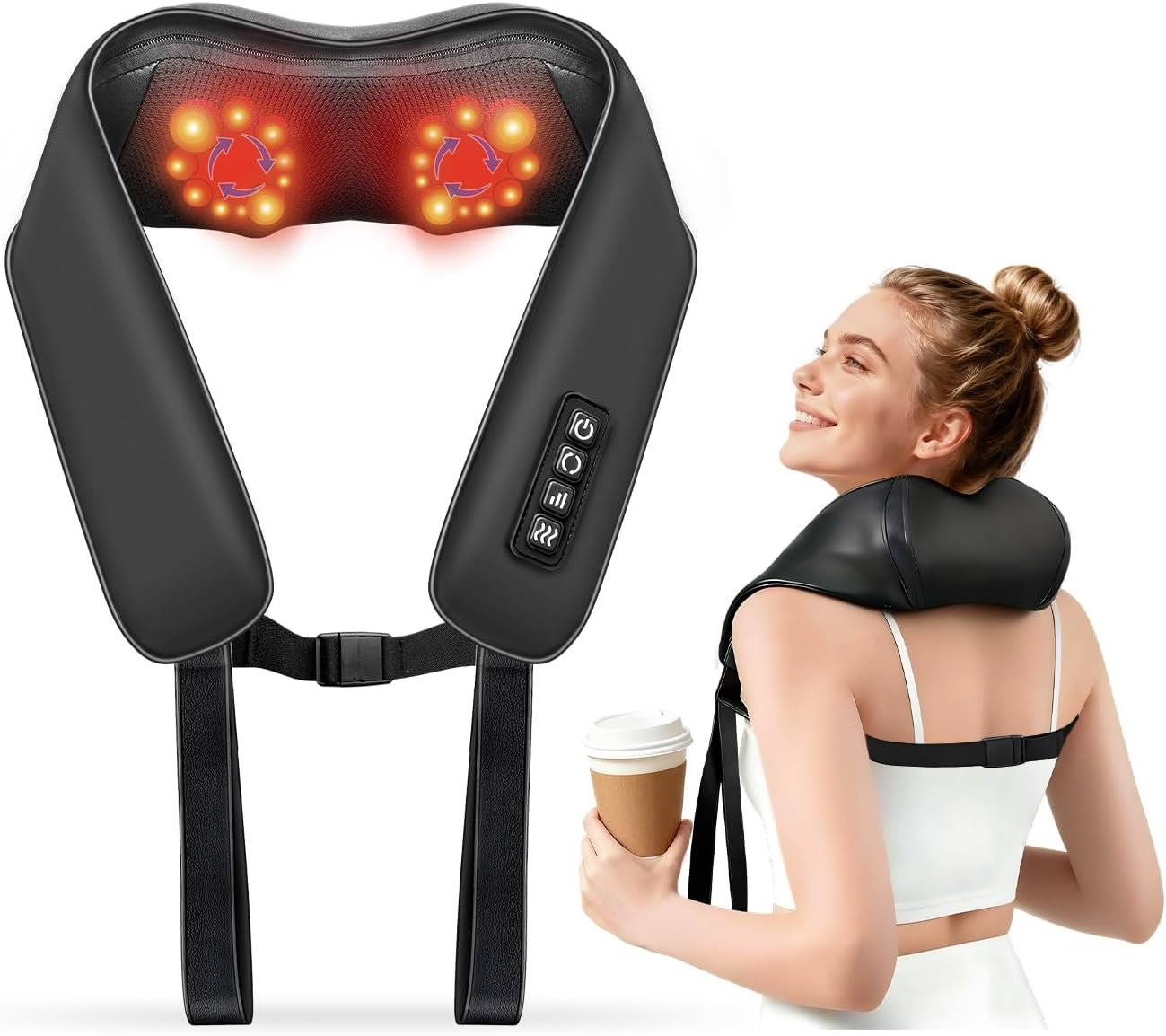 TISSCARE Shiatsu Neck Massager for Pain Relief Deep Tissue, Back Massager with Heat, 3D Kneading Electric Massager for Shoulder, Leg, Plug-in for Home, Office, Car, Ideal Gift for Women Men Mom Dad
