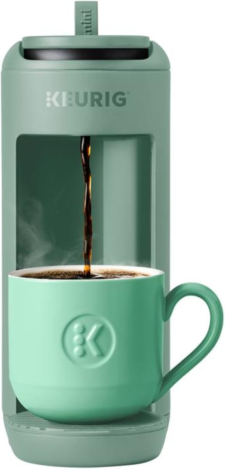 Keurig K-Mini Mate Single Serve Coffee Maker – Ultra-Compact 4” Width, Travel Mug Friendly, Ideal Holiday Gift for Small Spaces, Glamping Green