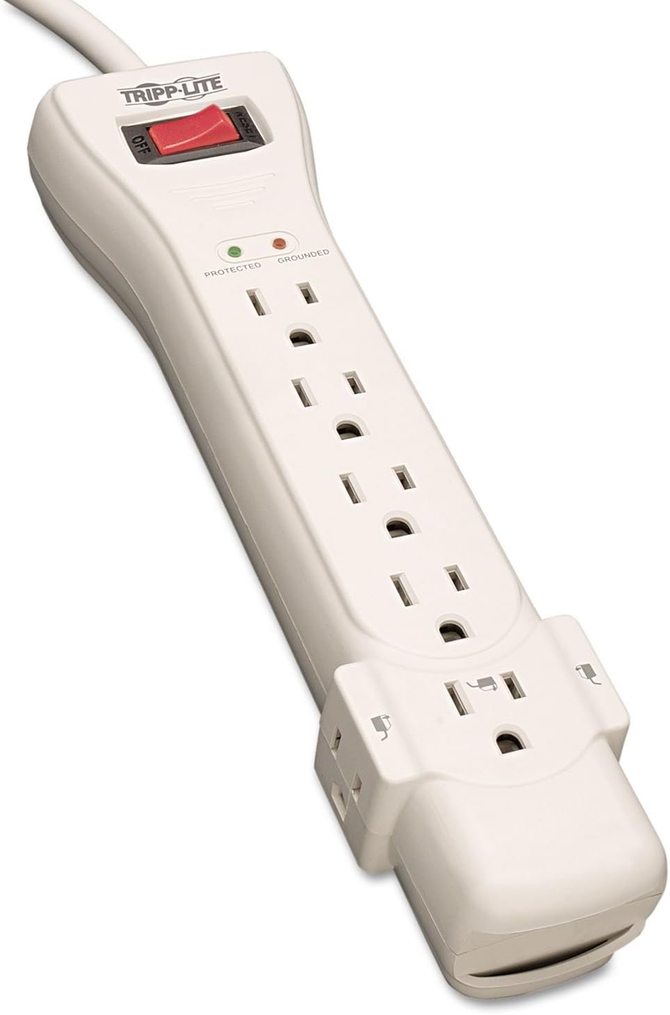Eaton Tripp Lite series SUPER7 Flat Plug Power Strip Surge Protector, 7 Outlets, 7ft Extension Cord, 2160 Joules, UL Listed & Certified, White, Lifetime Manufacturer’s Warranty & $75,000 Insurance