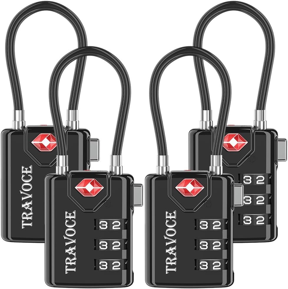 TSA Approved Luggage Locks, Travel Locks Which Also Work Great as Gym Locks, Toolbox Lock, Backpack and More, Black 4 Pack