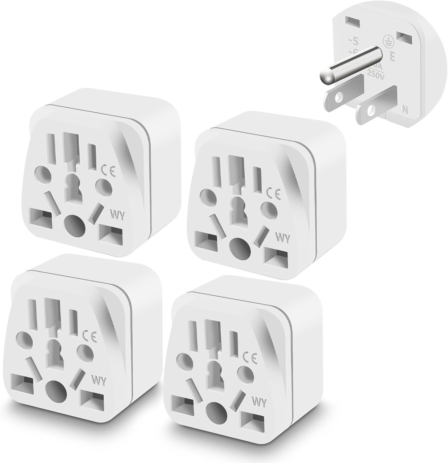 4 Pack UK to US Plug Adapter, European to US PlugAdapter, Travel Plug Adapters, Type B Universal to American Outlet Plug Adapter,3 Prong to 2 Prong Adapter Au EU to USA Plug Travel Essentials,White