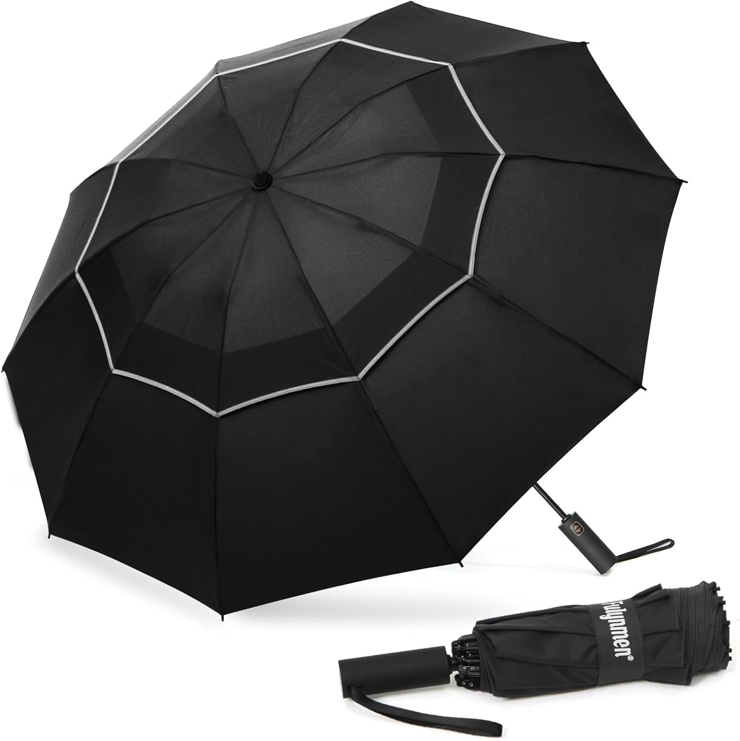 62/54/46 Inch Umbrellas for Rain Large Travel Compact Golf Umbrella Inverted Windproof Double Canopy 10 Ribs Automatic Open/Close UPF50+ Sun UV Protection