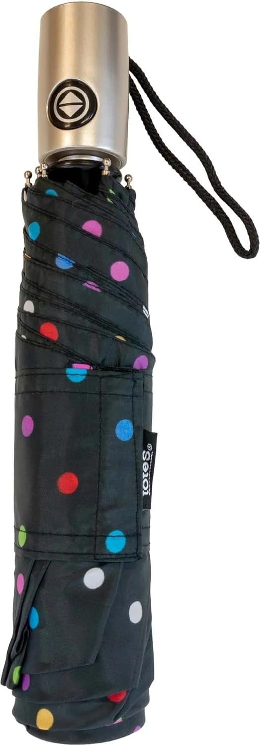 Totes NeverWet technology, Auto Open Auto Close, Colorful dots on Black 43″ arc Umbrella,, Medium