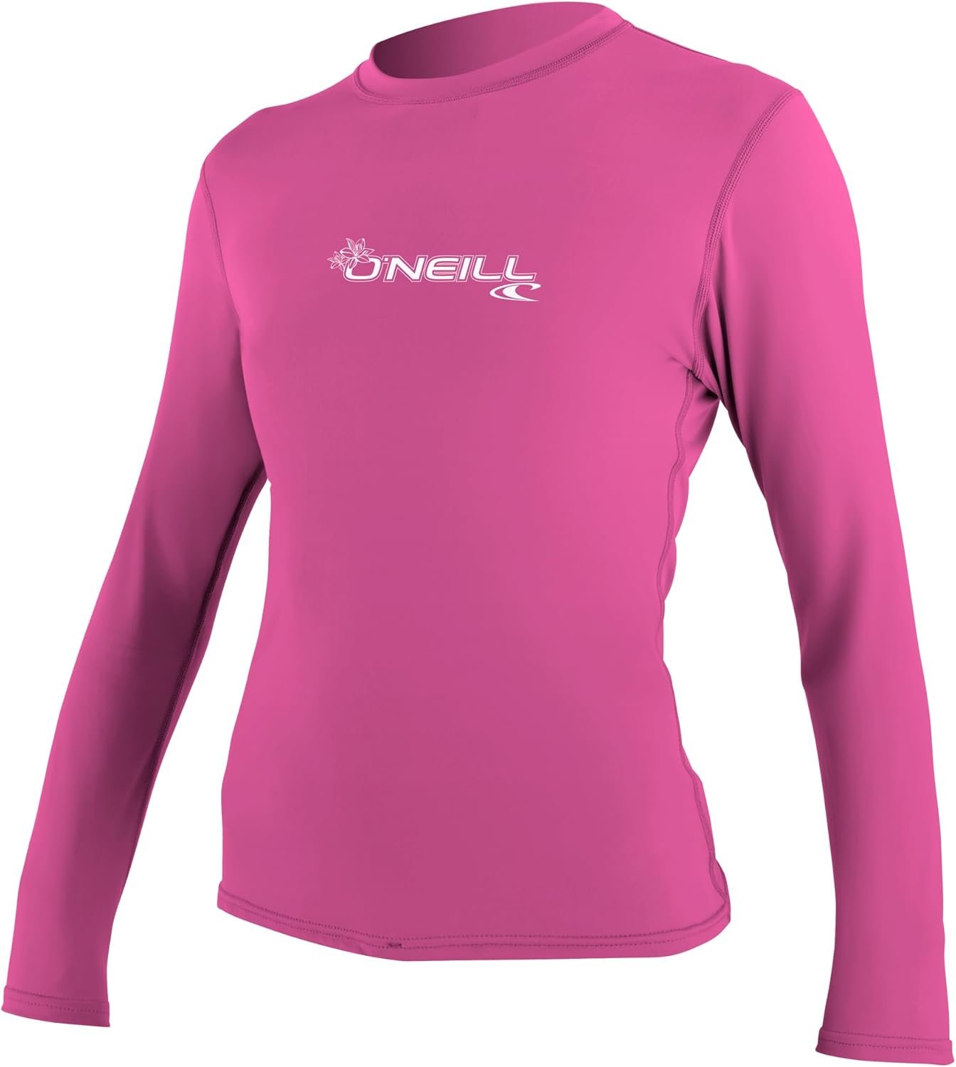 O’Neill UV Sun Protection Womens Basic Skins Long Sleeve Rash Tee Sun Rash Guard, Fox Pink, Large, Fox Pink, Large