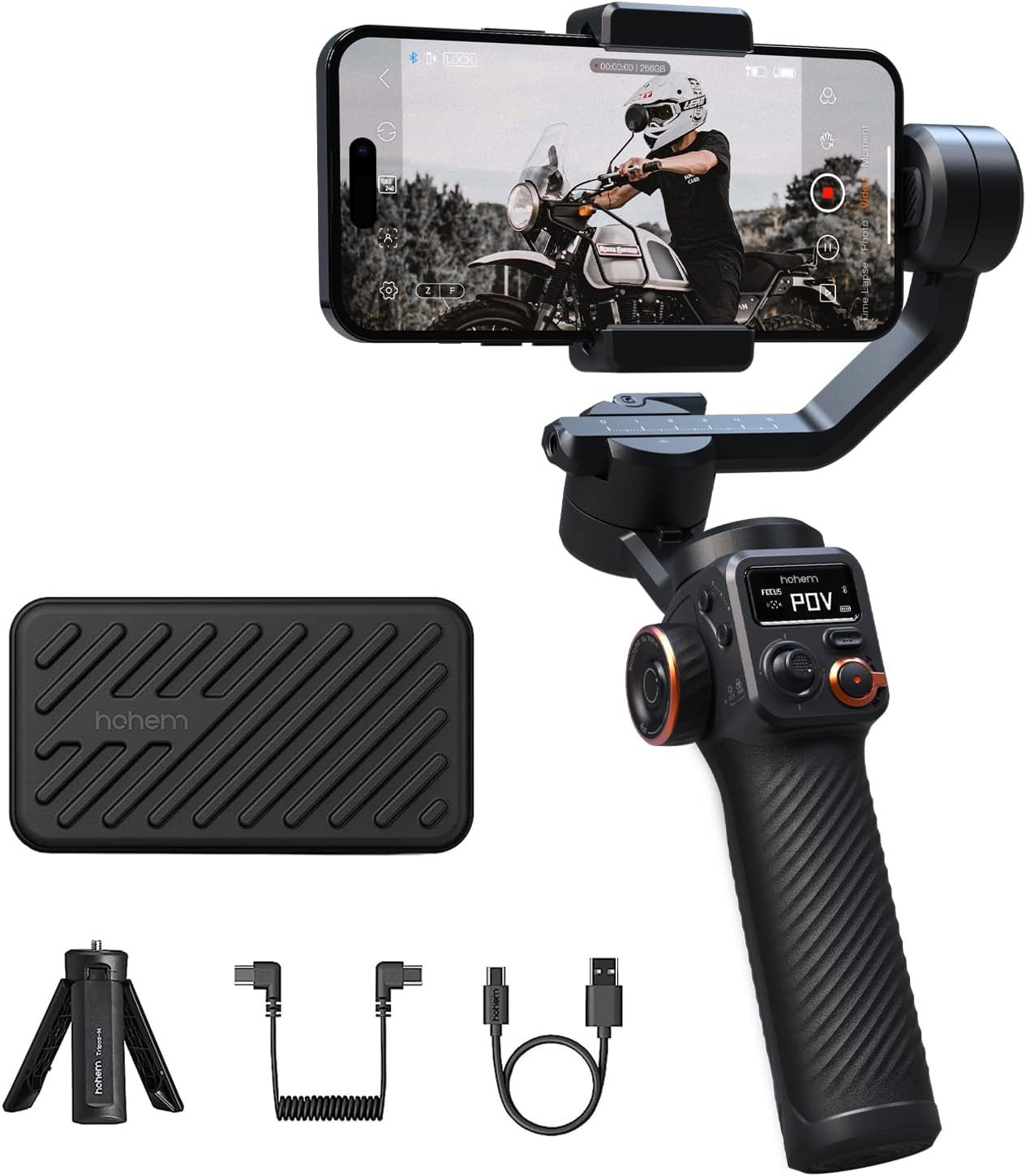 Hohem iSteady M6 Gimbal Stabilizer for Smartphone, 3-Axis Cell Phone Stabilizer Built-in OLED Display 400g Payload Reverse Charging Android and iPhone Gimbal with Inception Motion Timelapse