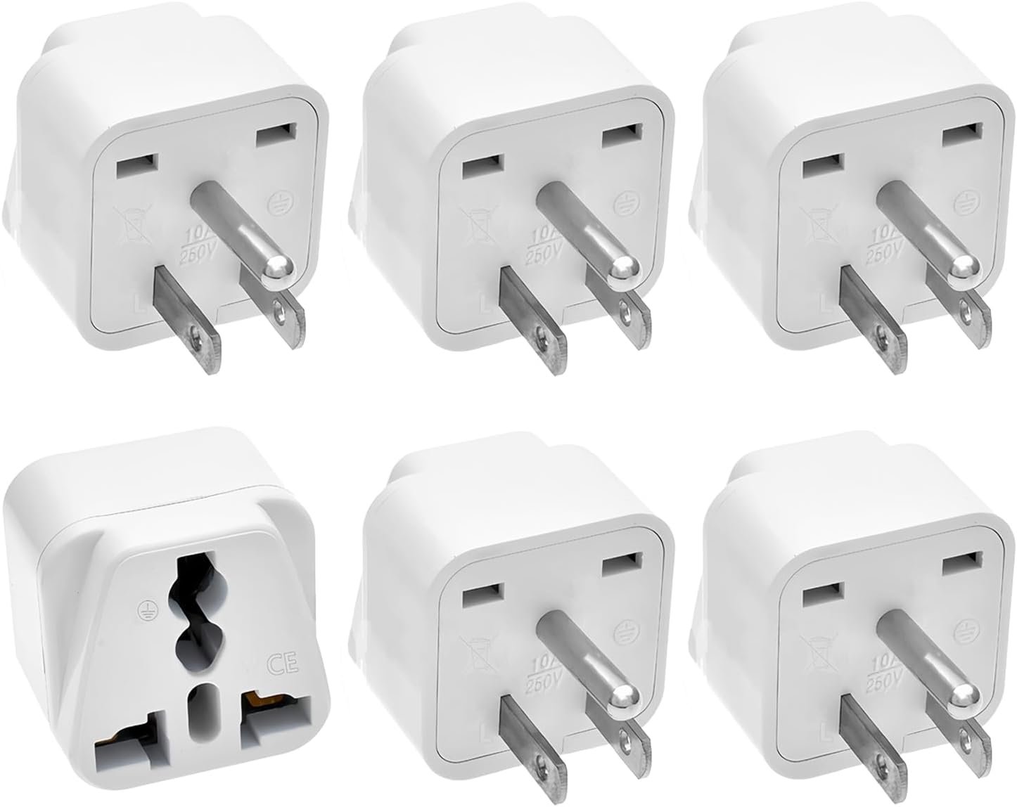 Universal Adapter, Europe to US Plug Travel Adapters, Universal Travel Adapter for USA,Portable and Easy to Use,White,6 Pack