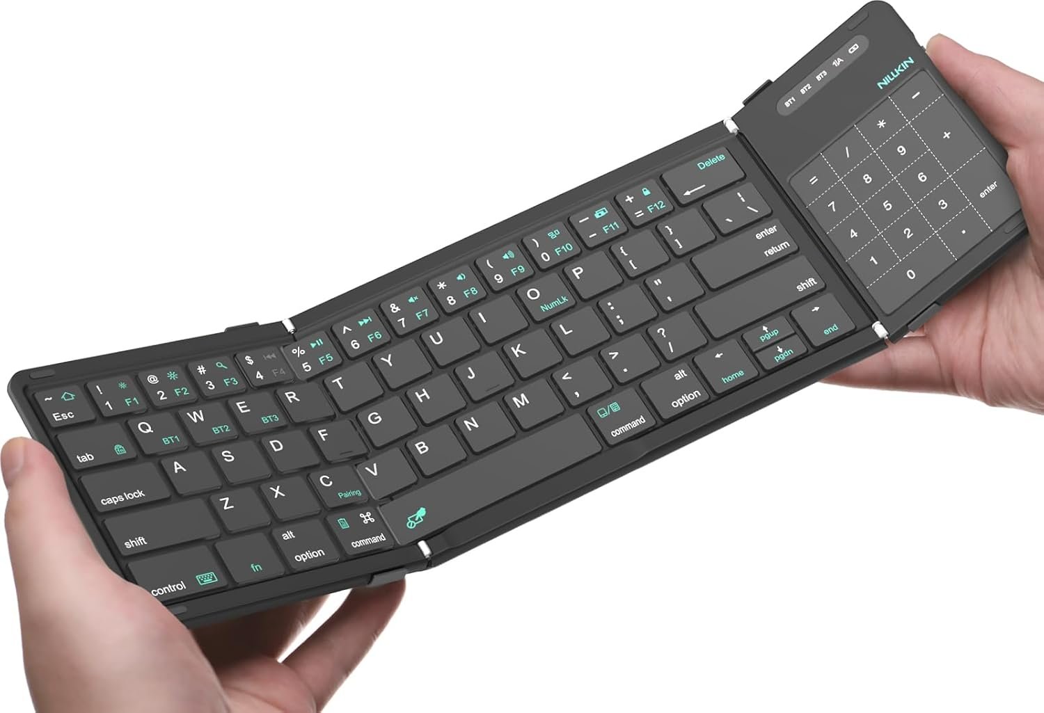 Nillkin Bluetooth 5.0 Foldable Keyboard with Touchpad & Numpad, Full-Size Travel Portable Keyboard for iPad Tablet Laptop PC Smartphone Windows iOS Android, Triple Device Pairing, Black