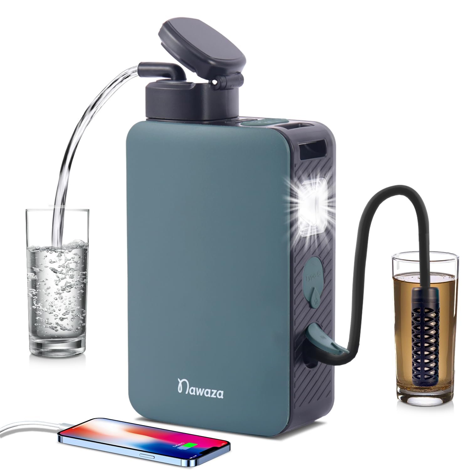 Portable Electric Water Filter – 0.01 Micron Outdoor Camping Water Purifier for Hiking, Camping Water Filtration System Survival，Camping, Travel and Emergency-Green