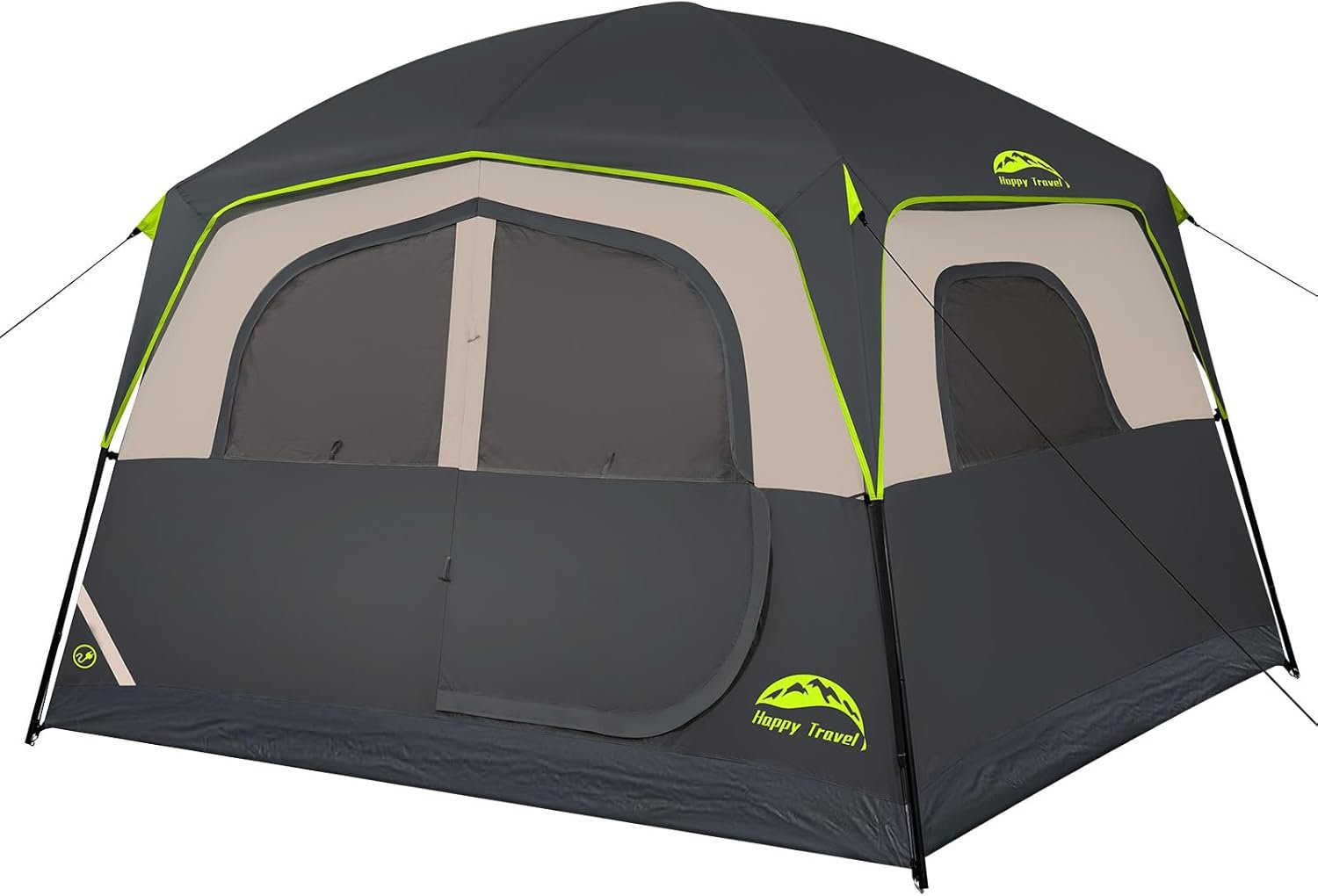 Happy Travel Tent 6 Person Tents for Camping, Waterproof Easy Setup Camping Tent with Rainfly, Portable Large Family Cabin Tent with 5 Large Mesh Windows and Carry Bag for Outdoor Camping & Hiking