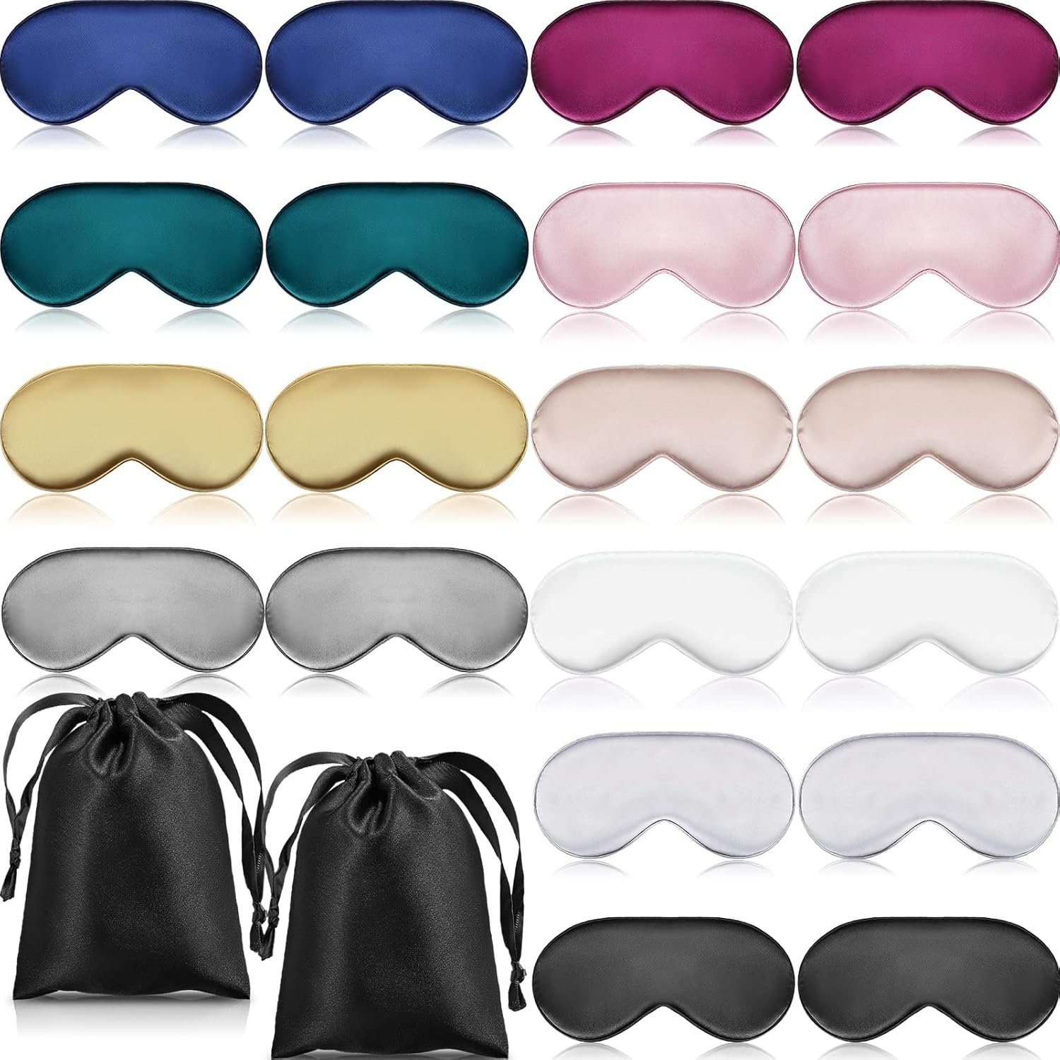 20 Pieces Silk Sleep Mask Eye Mask with Adjustable Strap Sleeping Cover Eye Cover Blindfold for Women Men Sleeping Travel(Multicolored)