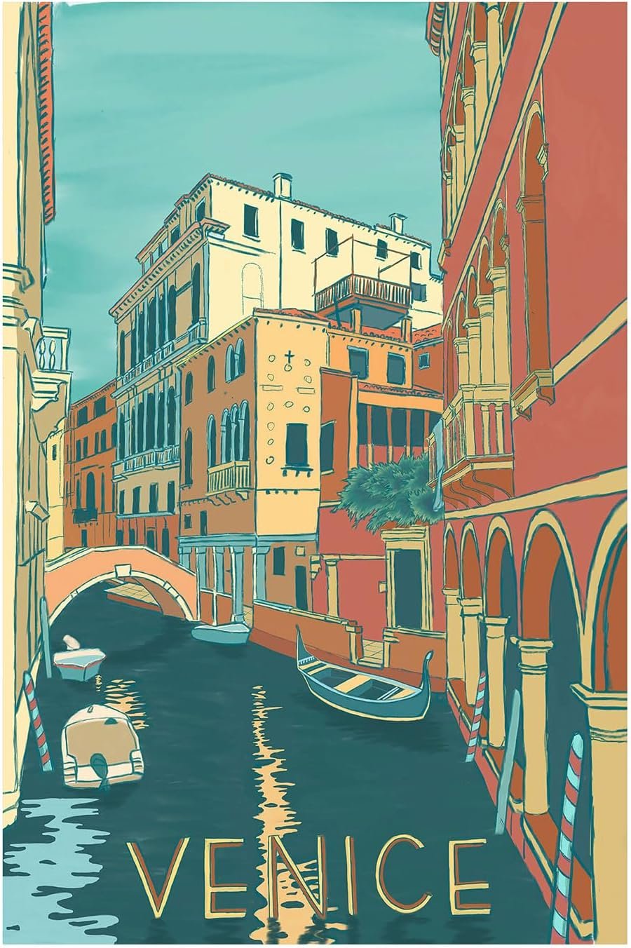 zhufuyl Venice Italy Vintage Retro Travel The City Of Water Posters Personality Family Decorative Painting Wall Art Canvas Posters Gifts 12×18 inch No Frame